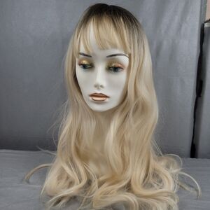 Wig 24" Synthetic Hair bangs Dark Brown Gold Long Wavy Curly Blonde Cosplay